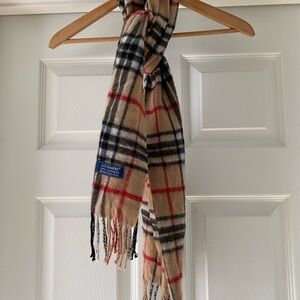 Classic Plaid Lochmere 100% Cashmere Scarf Tan, Black, Red